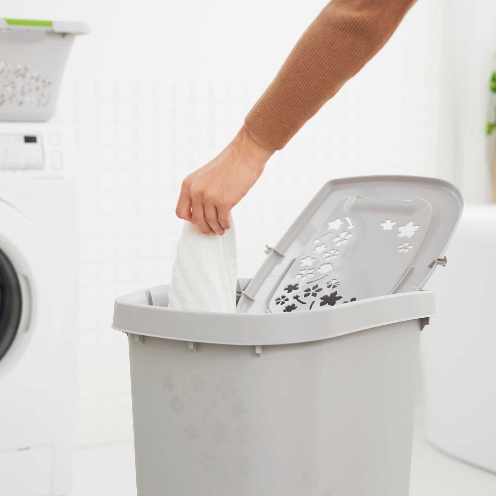 Panier à linge 55 l FLEURS BLANC