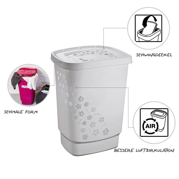 Rotho Collecteur de linge Flowers ROSE 55L