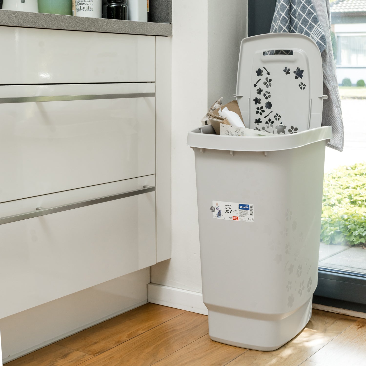 Panier à linge 55 l FLEURS BLANC