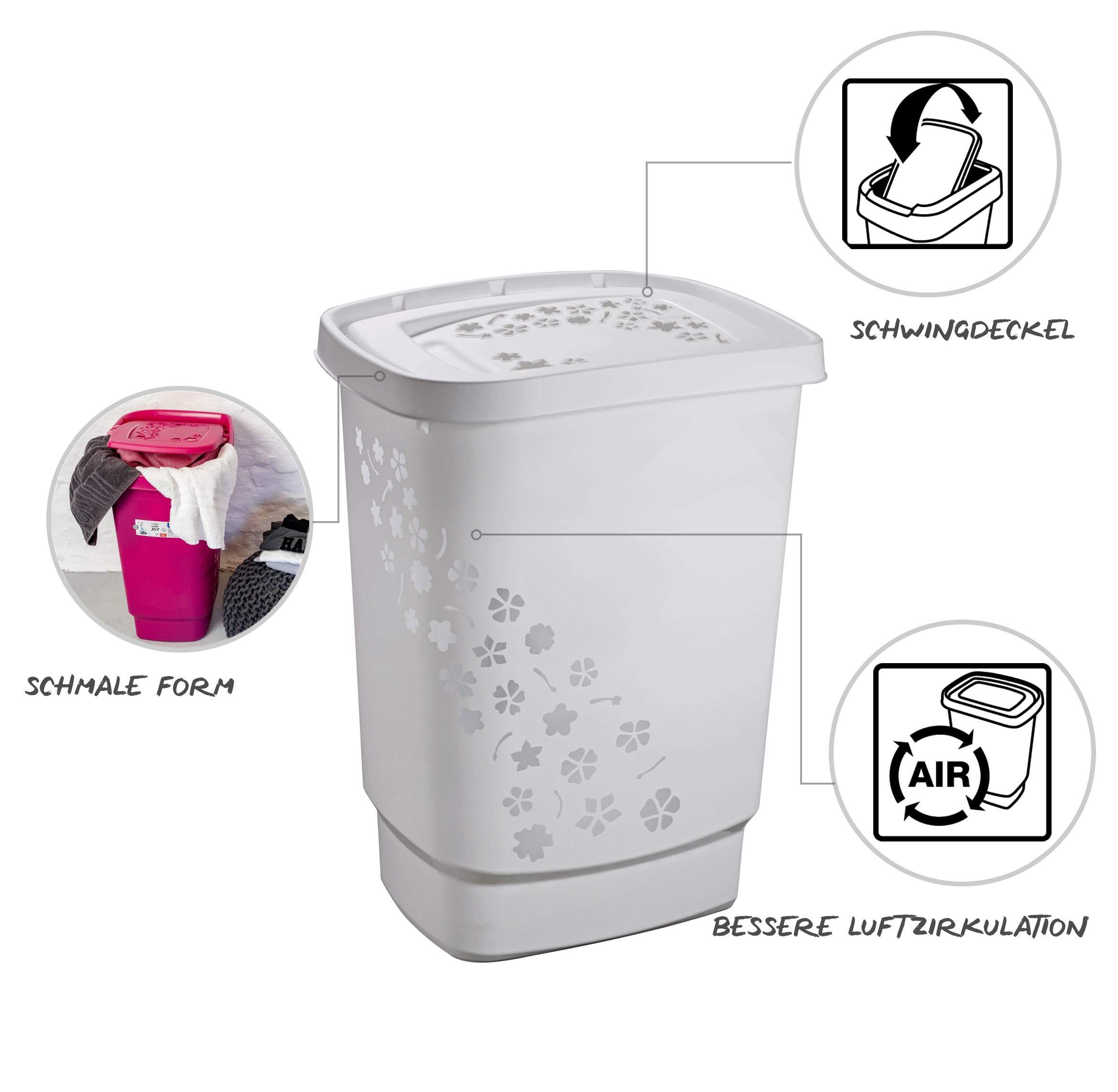 Panier à linge 55 l FLEURS BLANC