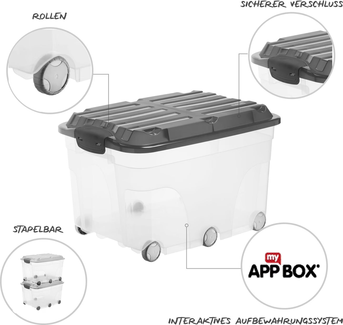 Boîte de rangement 6 roulettes 57L